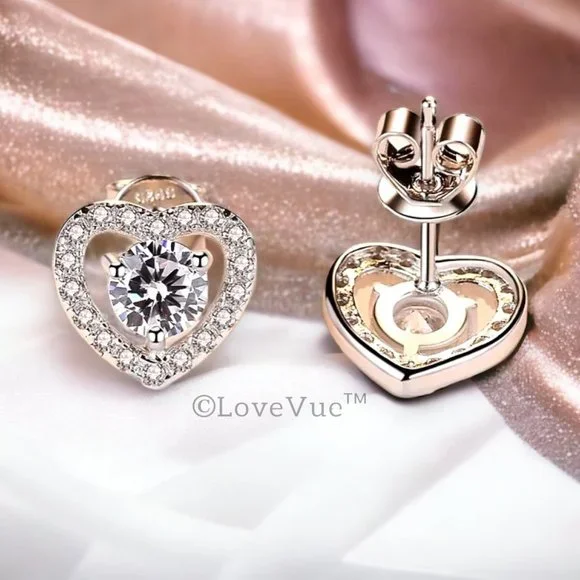 Certified 1ct. t.w. Diamond Heart Frame Halo Stud Earrings VVS1 GRA Certified - Picture 6 of 16